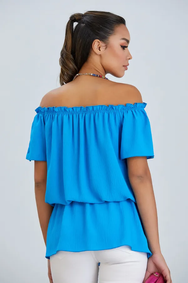 Off Shoulder Bardot Summer Top in Blue