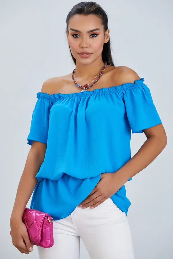 Off Shoulder Bardot Summer Top in Blue