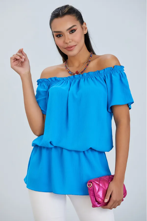 Off Shoulder Bardot Summer Top in Blue