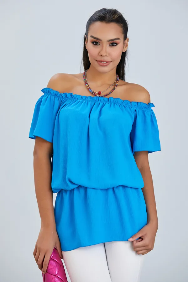 Off Shoulder Bardot Summer Top in Blue