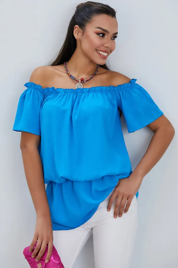 Off Shoulder Bardot Summer Top in Blue