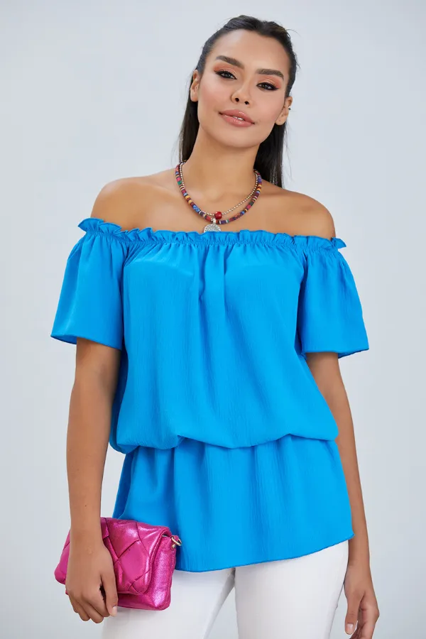 Off Shoulder Bardot Summer Top in Blue