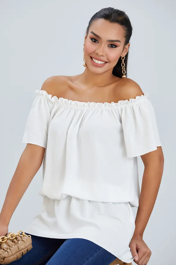 Off Shoulder Bardot Summer Top in Ecru