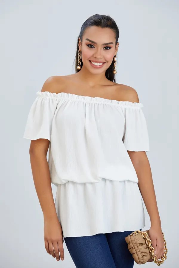 Off Shoulder Bardot Summer Top in Ecru