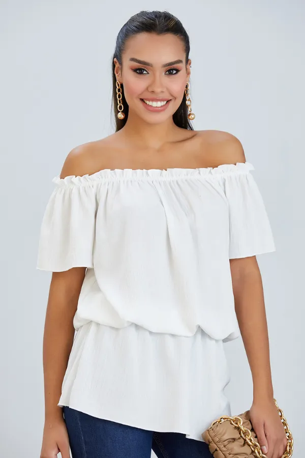 Off Shoulder Bardot Summer Top in Ecru