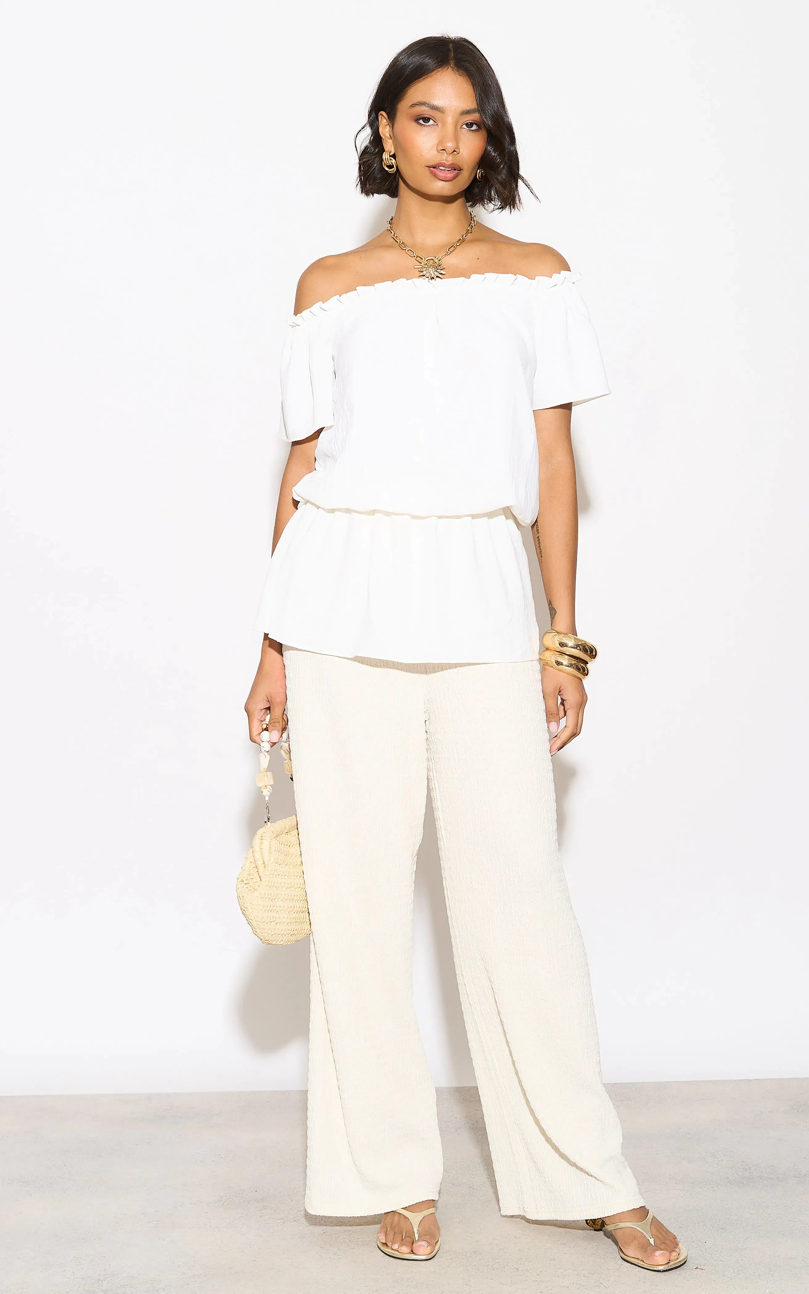 Off Shoulder Bardot Summer Top in Ecru