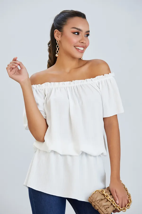 Off Shoulder Bardot Summer Top in Ecru