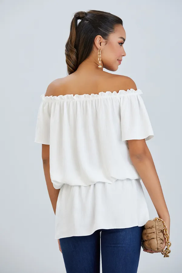 Off Shoulder Bardot Summer Top in Ecru
