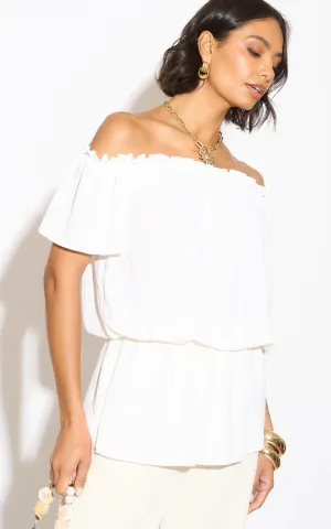 Off Shoulder Bardot Summer Top in Ecru