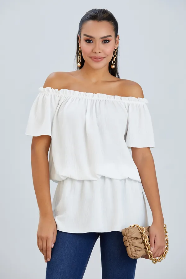 Off Shoulder Bardot Summer Top in Ecru