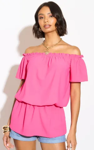 Off Shoulder Bardot Summer Top in Fuchsia