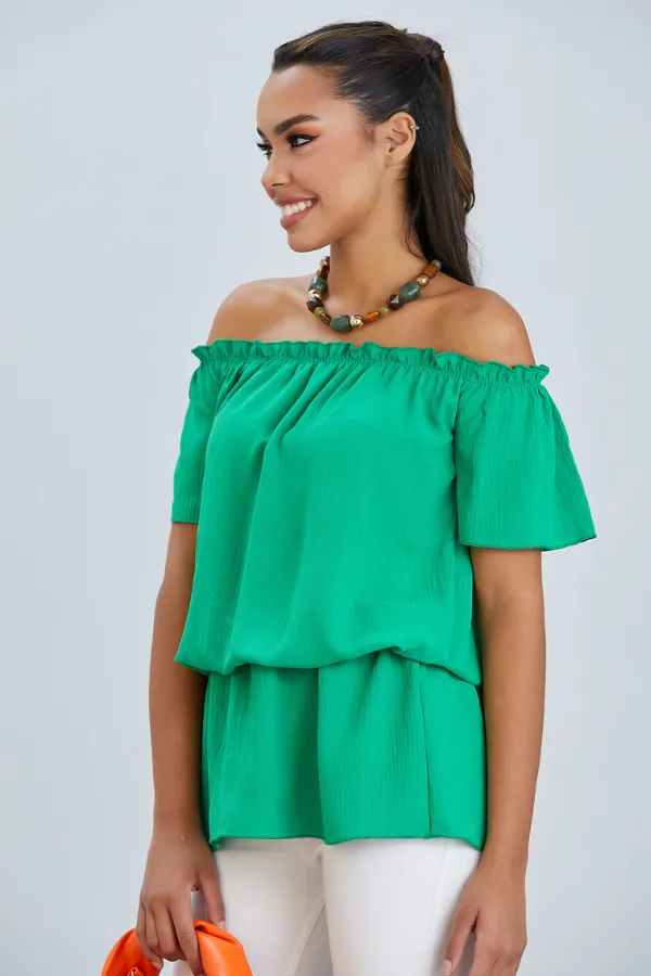 Off Shoulder Bardot Summer Top in Green