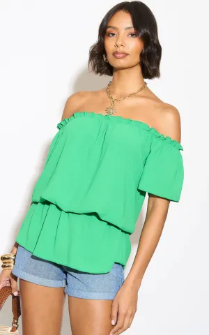 Off Shoulder Bardot Summer Top in Green