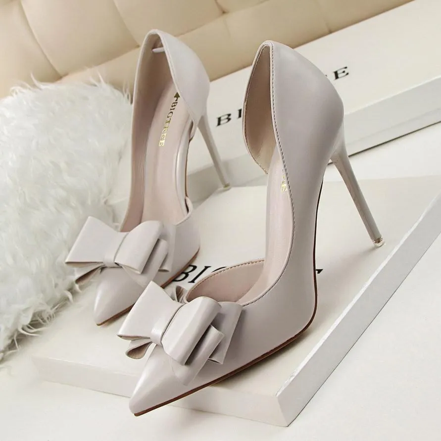 Pointed Toe Bowknot Heels Formal Shoes, Womens Dress Shoes