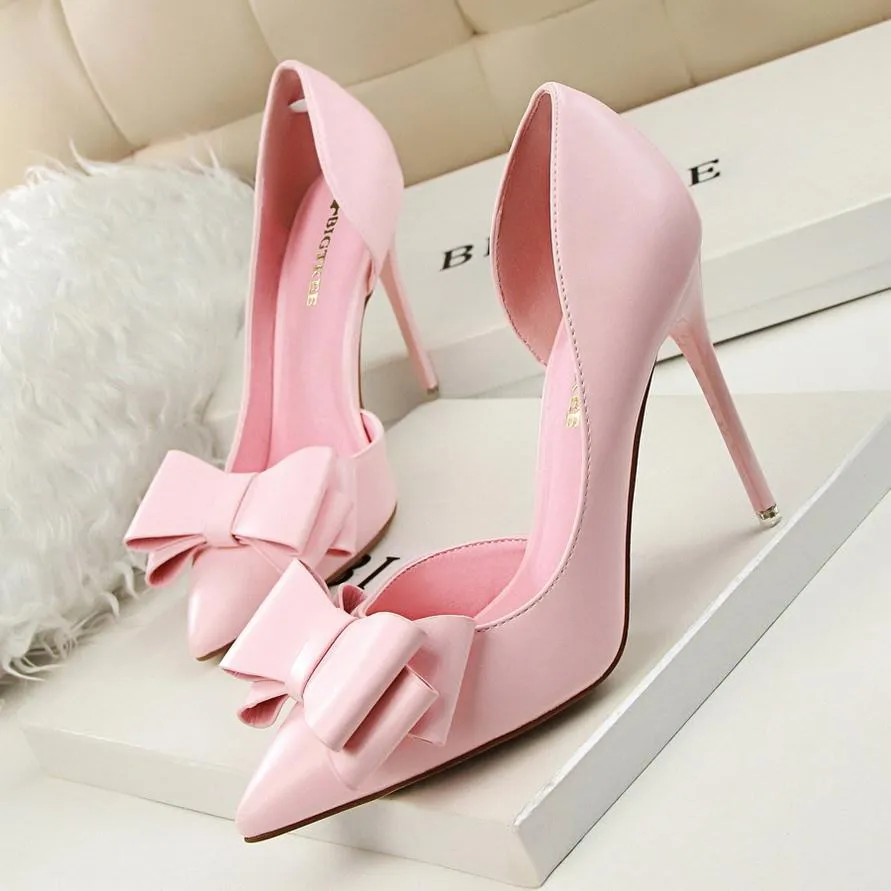 Pointed Toe Bowknot Heels Formal Shoes, Womens Dress Shoes