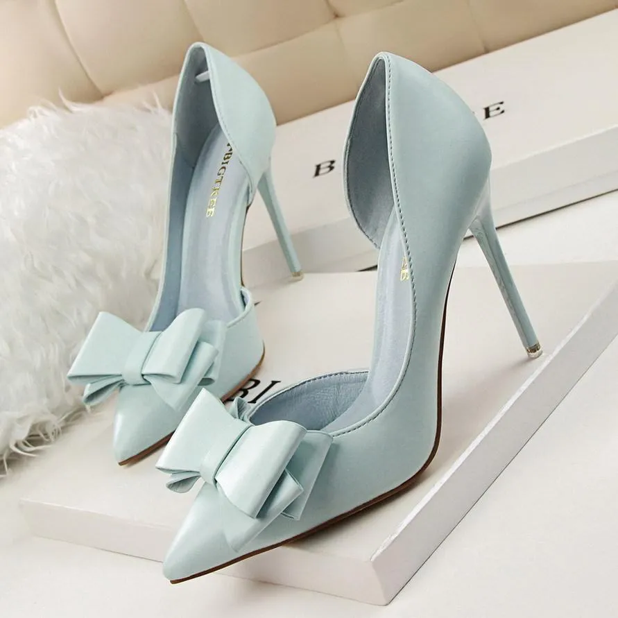 Pointed Toe Bowknot Heels Formal Shoes, Womens Dress Shoes