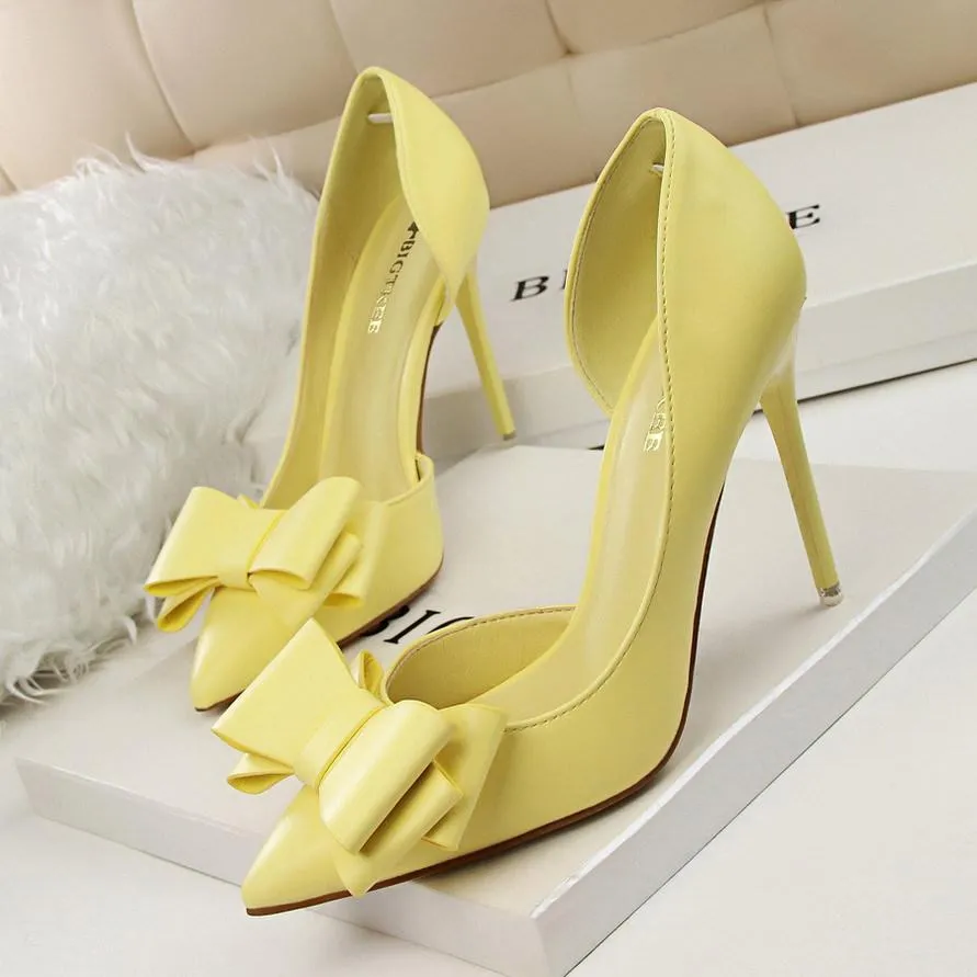 Pointed Toe Bowknot Heels Formal Shoes, Womens Dress Shoes