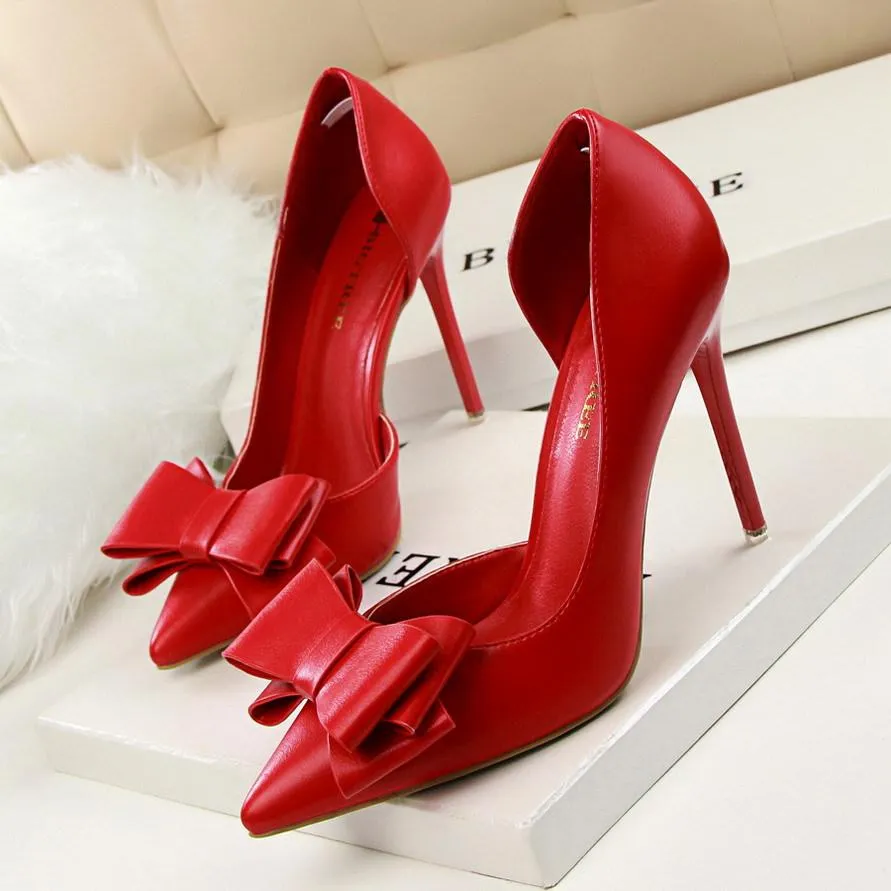 Pointed Toe Bowknot Heels Formal Shoes, Womens Dress Shoes