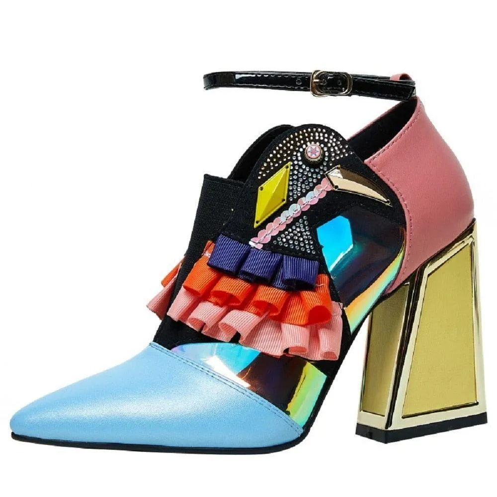 Ruffles Bird High Heel Sandals - Chunky Casual Shoes RX340