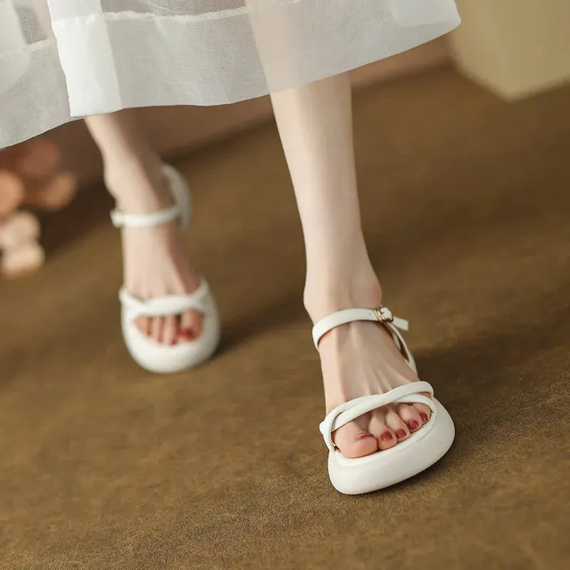 Sohiwoo 2024 Summer Gladiator Women Sandals Fashion Elegant Soft Sole Commute Shoes Ladies Comfort Thick Bottom Beach Sandalias