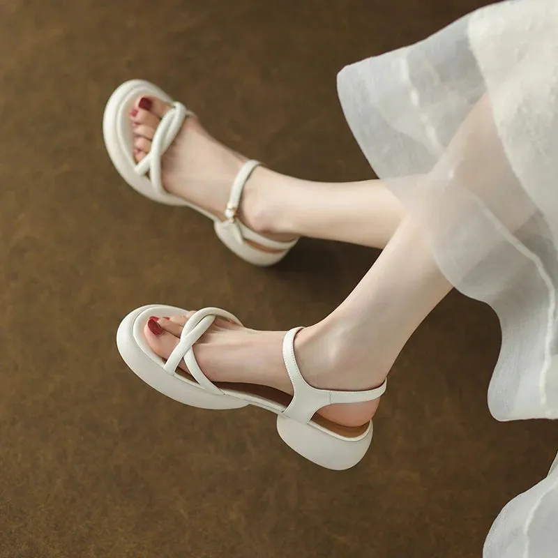 Sohiwoo 2024 Summer Gladiator Women Sandals Fashion Elegant Soft Sole Commute Shoes Ladies Comfort Thick Bottom Beach Sandalias