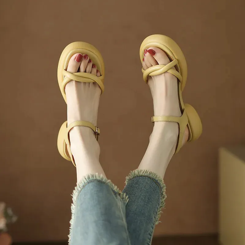 Sohiwoo 2024 Summer Gladiator Women Sandals Fashion Elegant Soft Sole Commute Shoes Ladies Comfort Thick Bottom Beach Sandalias
