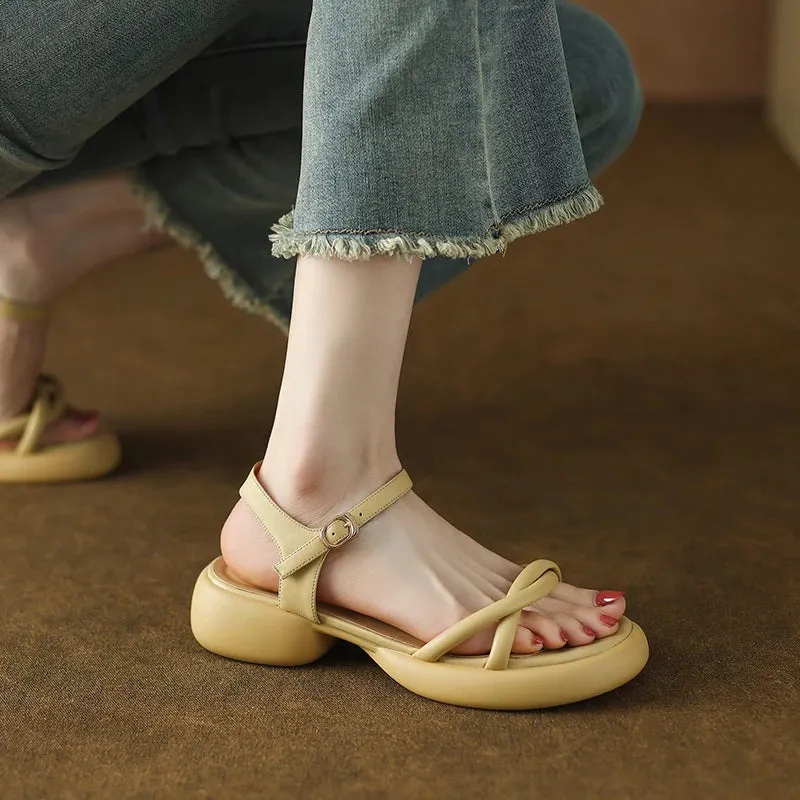 Sohiwoo 2024 Summer Gladiator Women Sandals Fashion Elegant Soft Sole Commute Shoes Ladies Comfort Thick Bottom Beach Sandalias