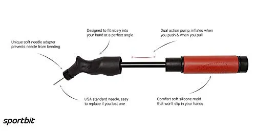 SPORTBIT Ball Pump with 5 needles - Push & Pull Inflating System - Great for All Sports balls - Volleyball Pump, Basketball Inflator, Football & Soccer Ball Air Pump - Goes with Needles Set and E-Book