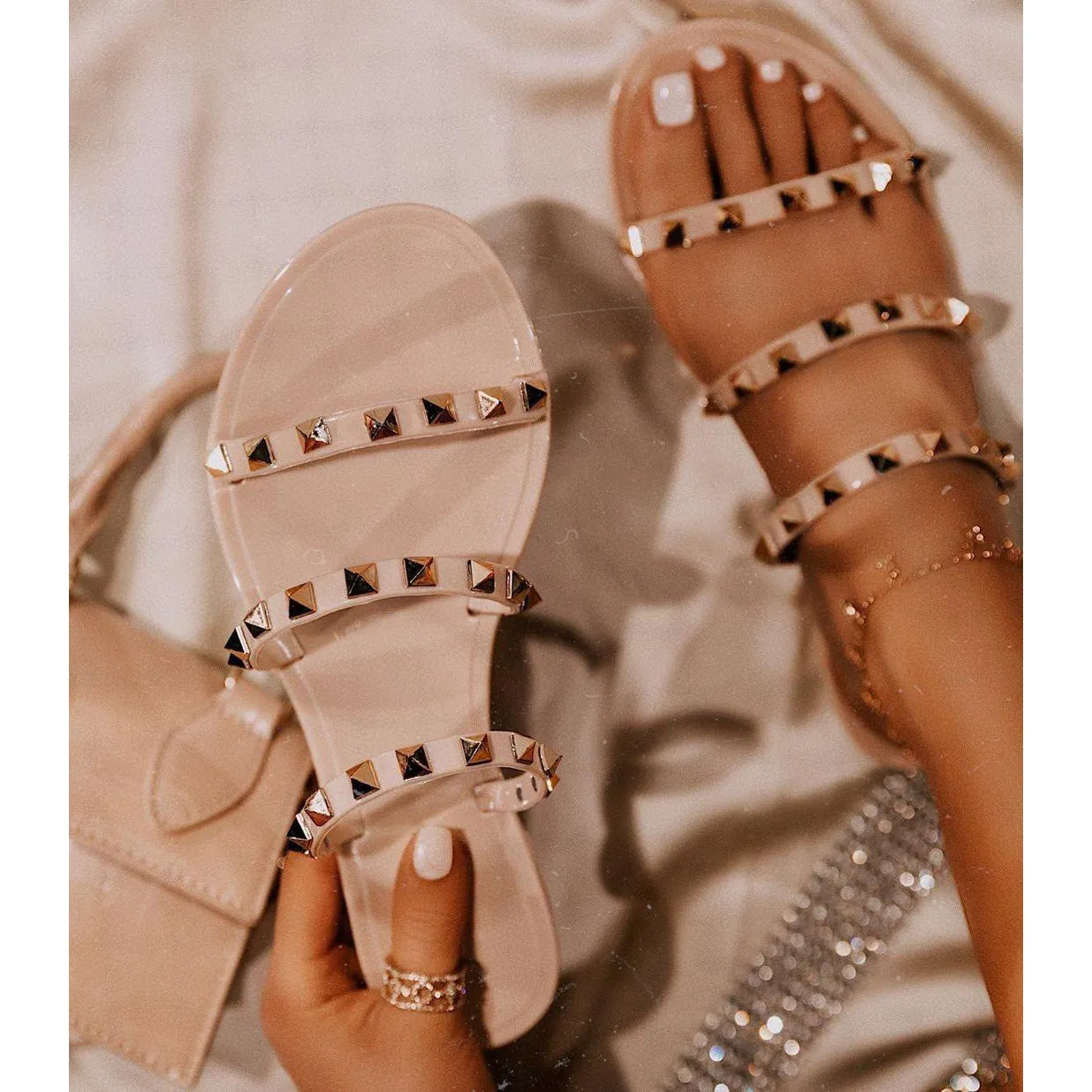 Studded Nude Jelly Mult-strap Sandals