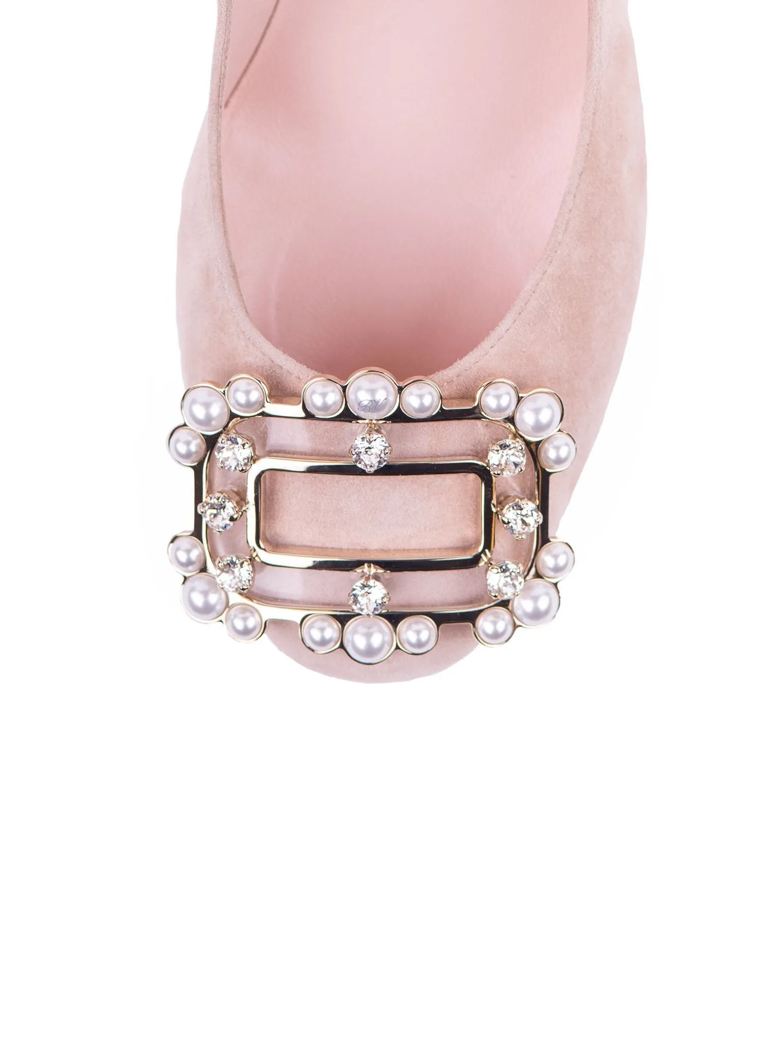 Suede Dita Pearl Buckle Pump - Rose Salmon