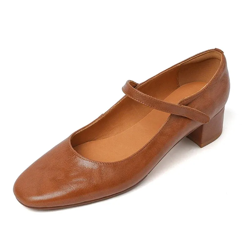 TAVIMART  -  Ladies Pumps Sheepskin Women Retro Mary Jane French Style One Straps Shoes Spring Atumn Dress Pumps Simple Shoes On Heels