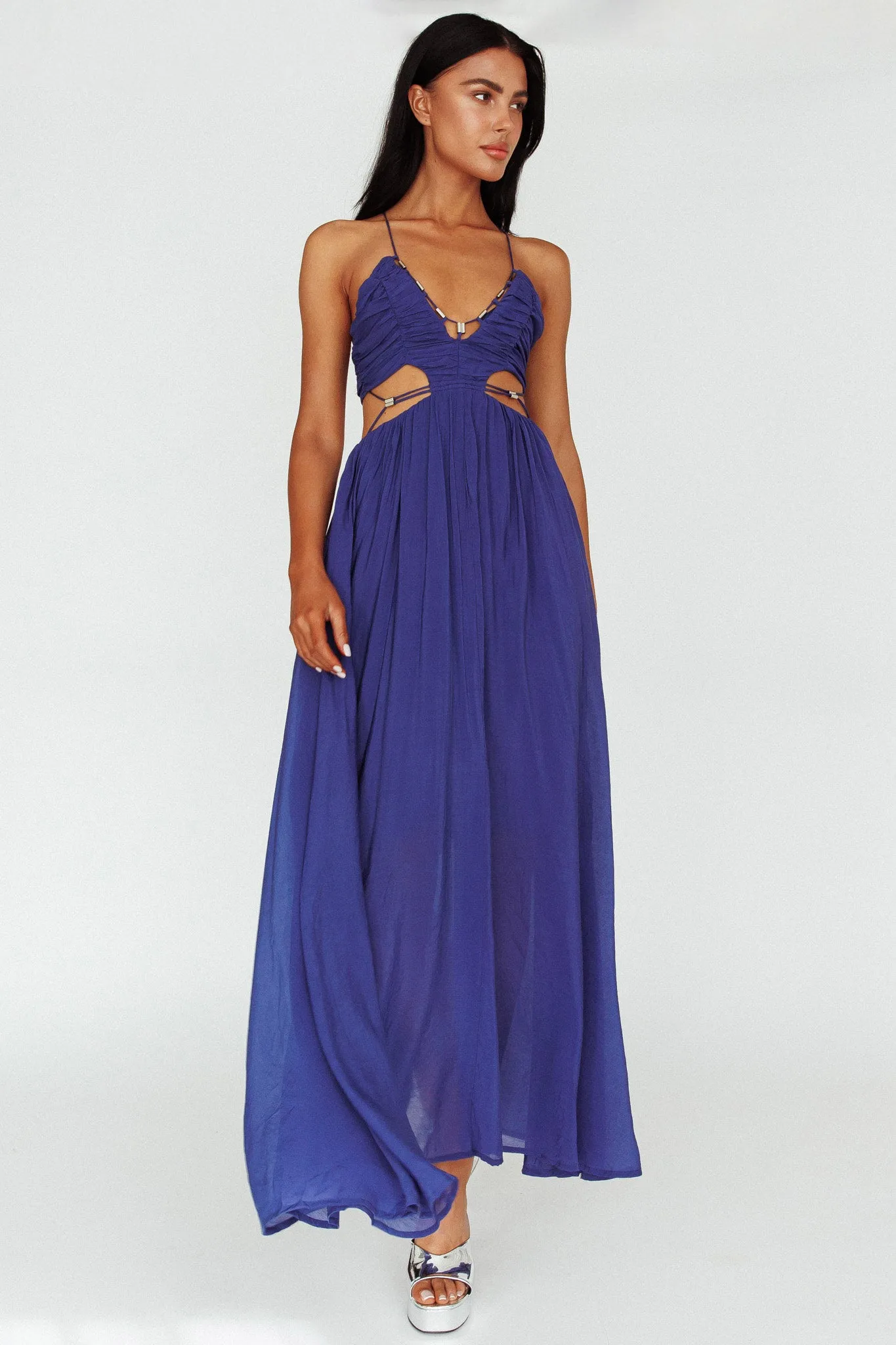 Tenyl Open Back Strappy Midi Dress Navy