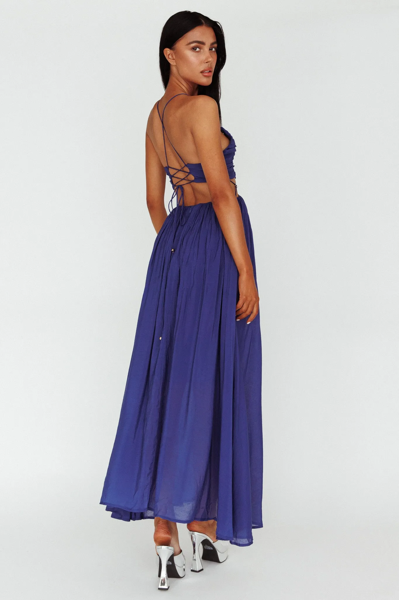 Tenyl Open Back Strappy Midi Dress Navy