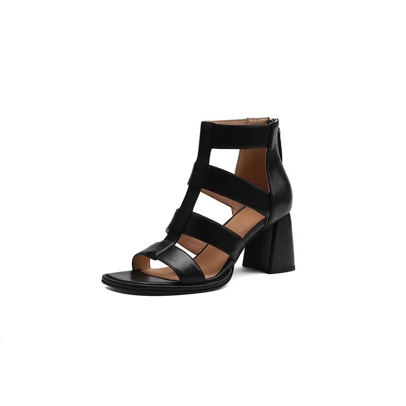 TSS15 Women's Casual Shoes - Rome Leather Sandals With Thick High Heels