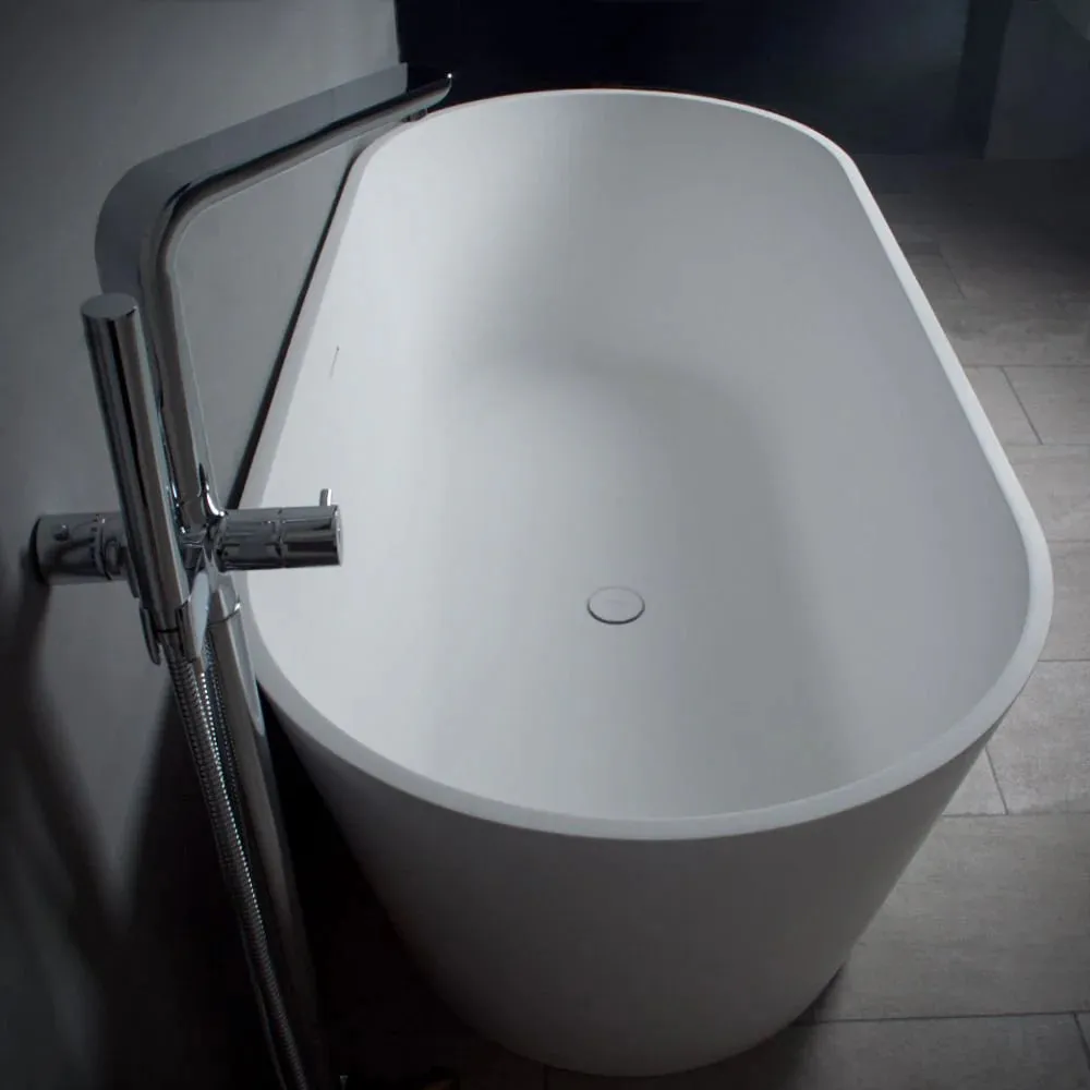 Vanity Art Alsace 59" Bathtub Free-Standing Center Drain Slotted Overflow Resin Stone Glossy White VA6912-GS New