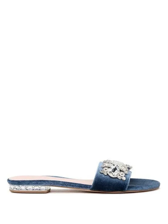 Velvet   Jewels Embellished Flat Sandals