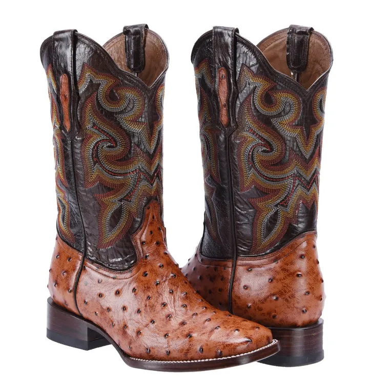 WIDE SQUARE TOE OSTRICH PRINT COGNAC