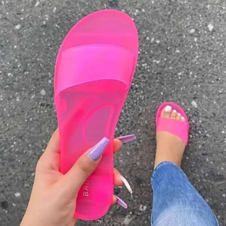 Women jelly clear one strap flat 
slide sandals