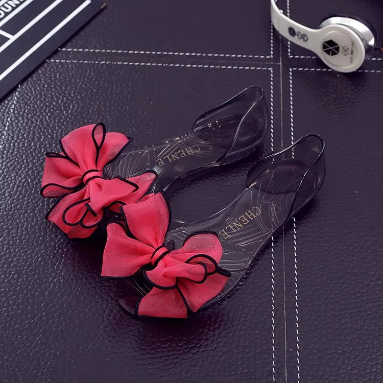 Women Slip On Bow Clear Jelly Sandals