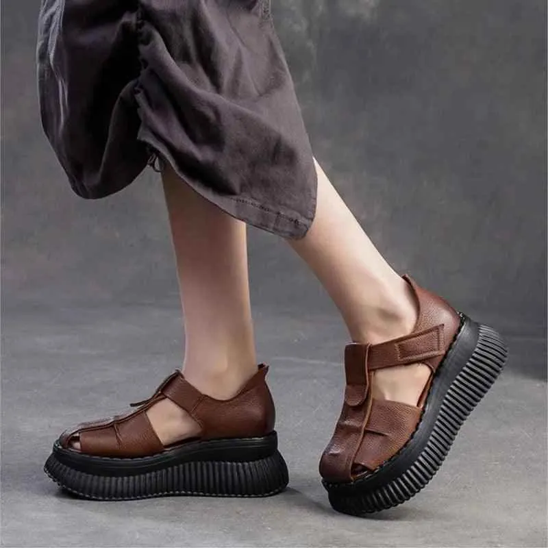 Women's Casual Shoes - Genuine Leather Wedge Sandals - 65379