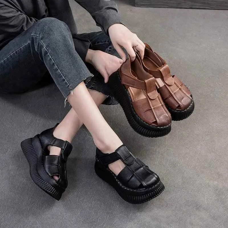 Women's Casual Shoes - Genuine Leather Wedge Sandals - 65379