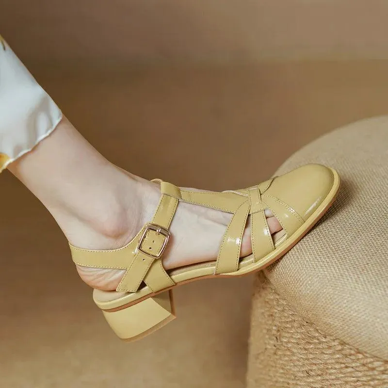 Women's Casual Shoes - Simple Leather Sandals Heels - TSS136