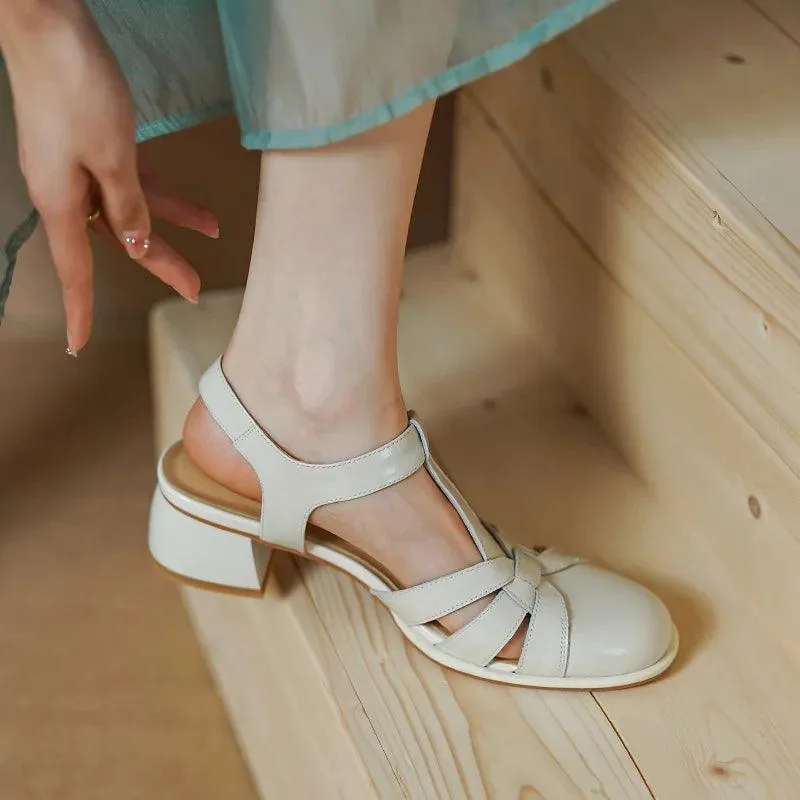 Women's Casual Shoes - Simple Leather Sandals Heels - TSS136