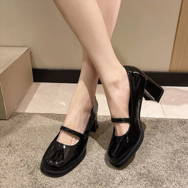 Women's Fashion Mary Jane Square Toe Block Heel Pumps