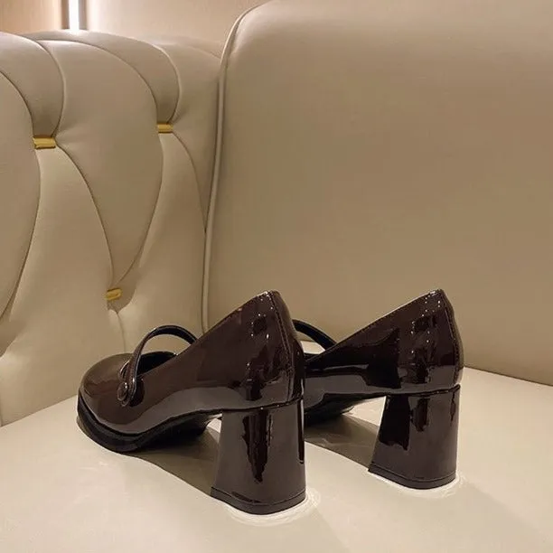 Women's Fashion Mary Jane Square Toe Block Heel Pumps