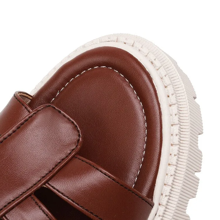 Women's Solid Color Hollow Out Low Block Heels Gladiator Sandals