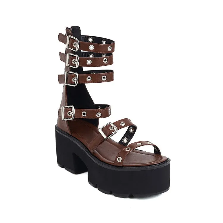 Women's's Rivets Buckle High Heel Platform Gladiator Sandals