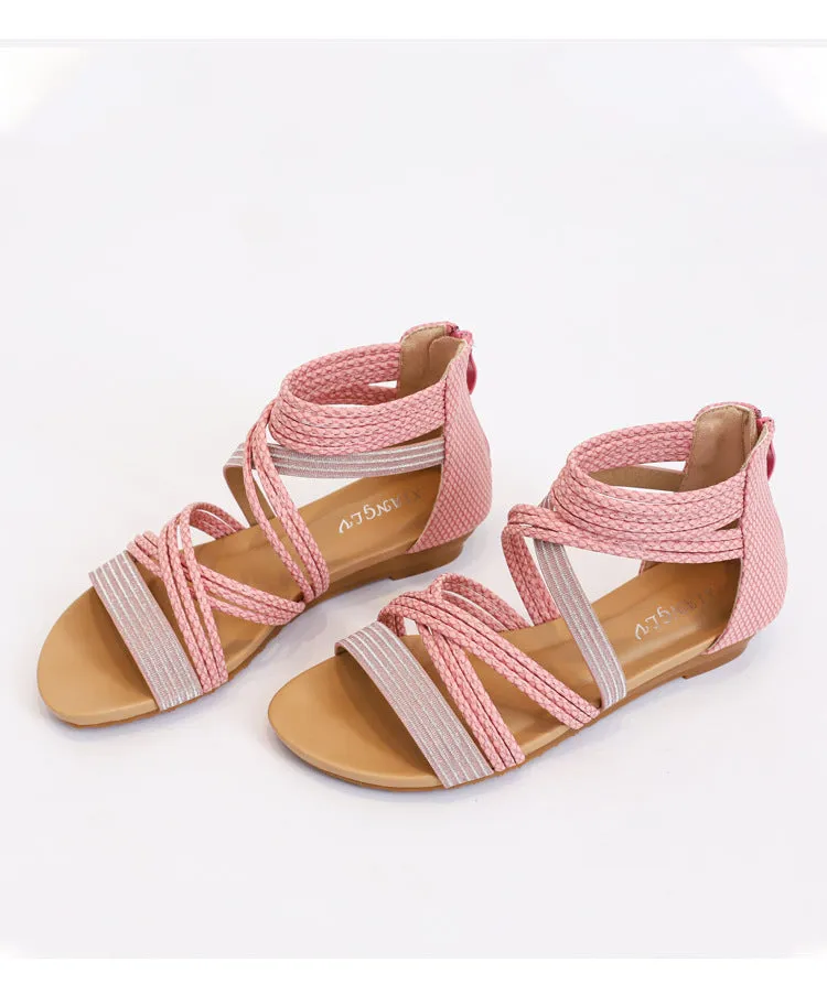 xiangtuibao   Spring and Summer Wedge Sandals Snakeskin Roman Shoes Large Size Casual Flat Shoes Strappy Ankle Platform Sandals